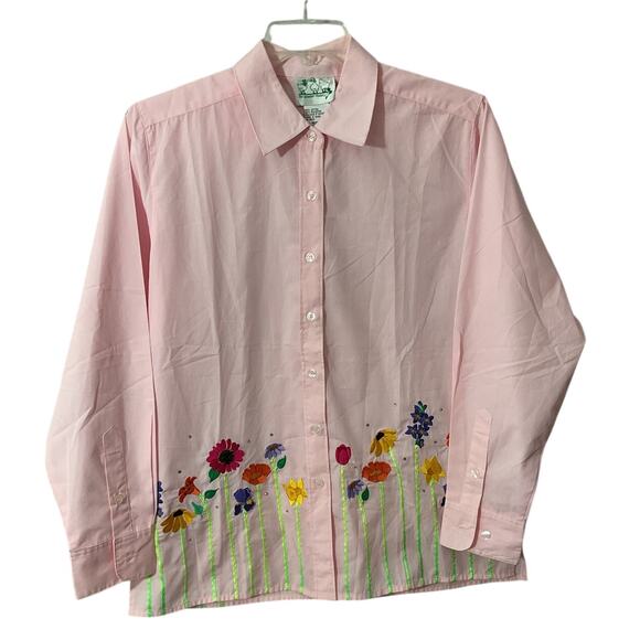 NEW The Quacker Factory Medium Embroidered Shirt Pink Multi - Picture 2 of 6